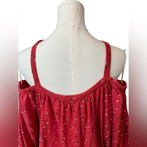 ❤️ GUC LUCKY BRAND Red Floral Off-Shoulder Criss Cross Top | Women’s Size Small - Picture 9 of 13